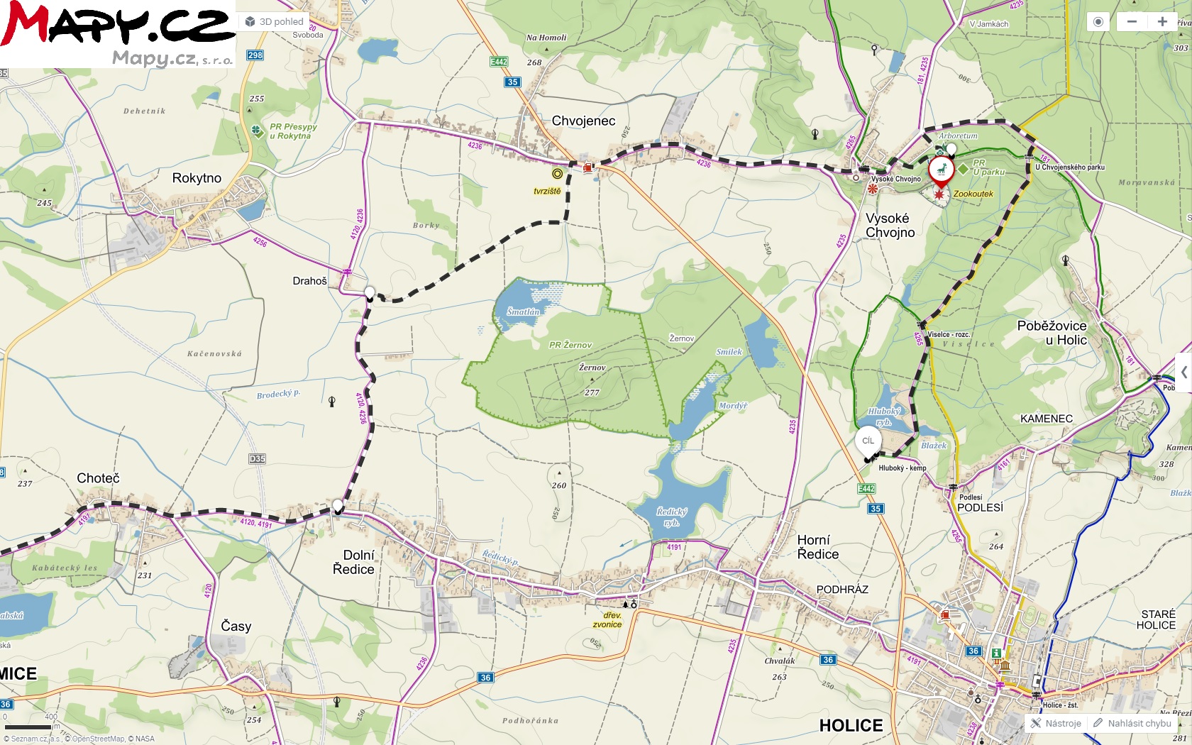 Přes arboretum na Hluboký rybník